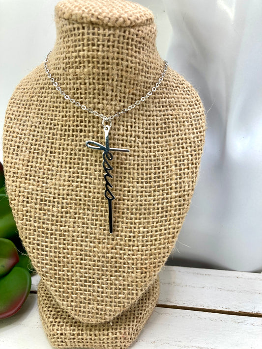 Jesus Script Cross Necklace