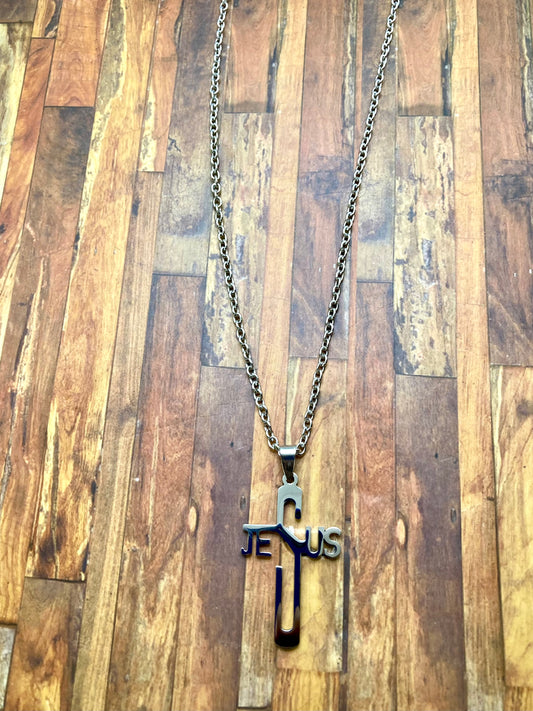 Laser Cut Cross/Jesus Necklace