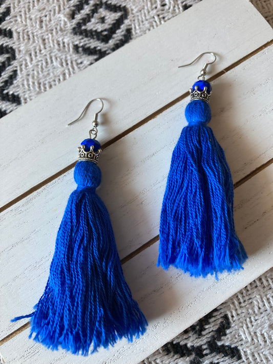 Blue Crown Tassel Earring