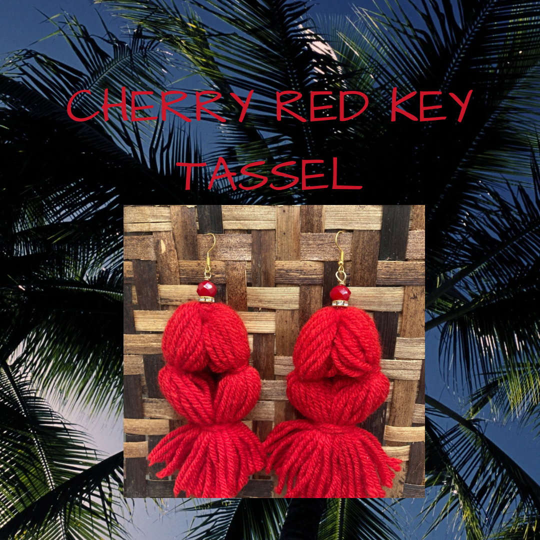 Cherry Red Key Tassel Earring