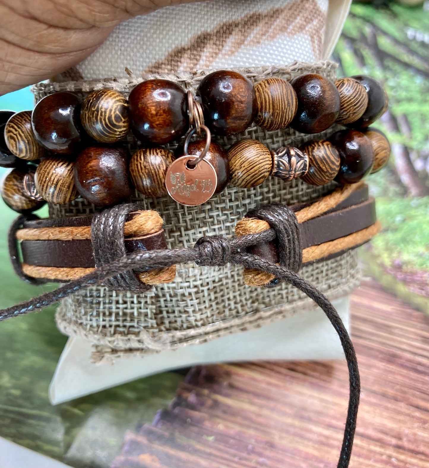 Bronze Banded Wood Bracelet Trio